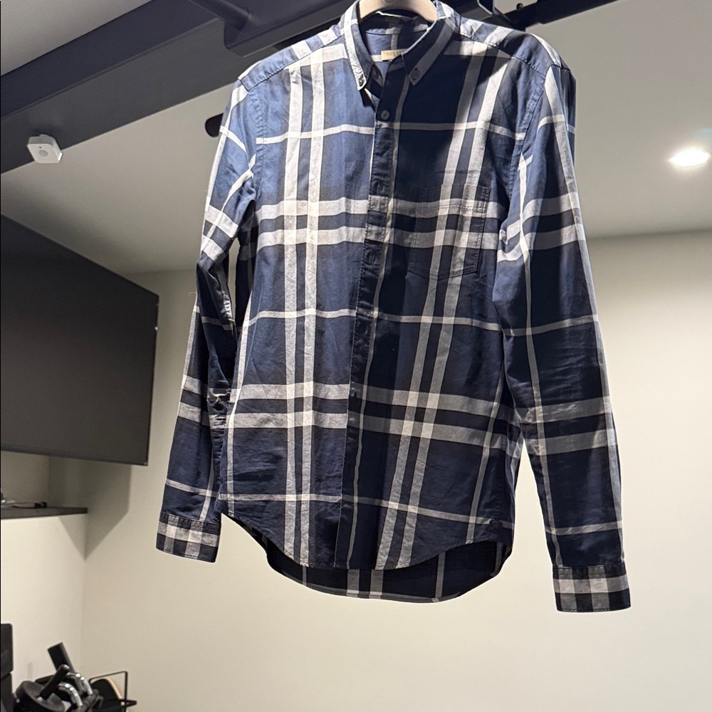 Burberry Navy Blue Plaid Men's Shirt